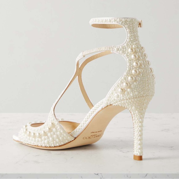 New JIMMY CHOO Azia 75 faux pearl-embellished satin sandals $2,595 - Picture 3 of 13